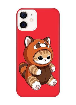 Матовый красный чехол на apple iphone 12 / 12 pro (6.1) котик панда (принт 423)