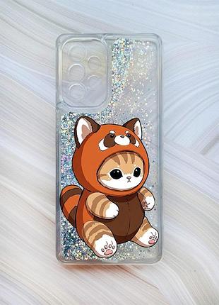 Чехол с плавающими серебряными блестками на samsung galaxy a53 4g/a53 5g котик панда (принт 423)