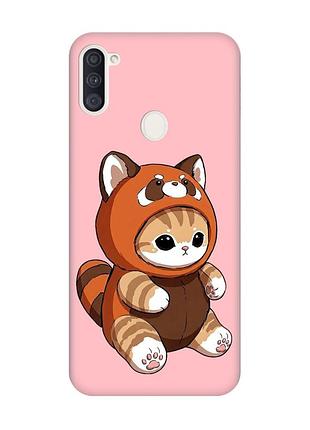 Матовий рожевий чохол на samsung galaxy a11 котик панда (принт 423)