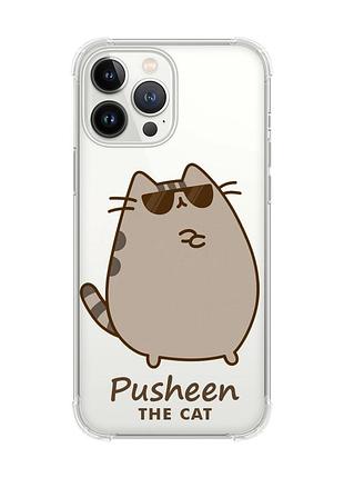 Чехол с утолщёнными углами на iphone 14 pro max пушин кот (принт 424)