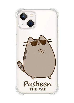 Чехол с утолщёнными углами на iphone 14 plus пушин кот (принт 424)
