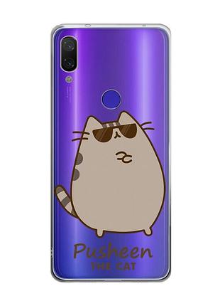 Прозрачный чехол на xiaomi redmi note 7 пушин кот (принт 424)