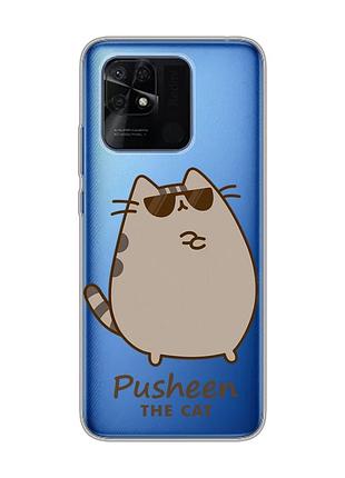 Прозорий чохол на xiaomi redmi 10c пушин кіт (принт 424)