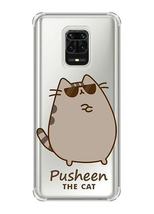 Чехол с утолщёнными углами на xiaomi redmi note 9 pro/ 9s/ 9 pro max пушин кот (принт 424)