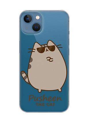 Прозрачный чехол на apple iphone 13 пушин кот (принт 424)