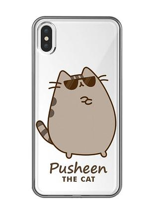 Прозрачный чехол на iphone xs max пушин кот (принт 424)