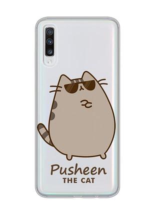 Прозрачный чехол на samsung galaxy a70 (2019)/a705 пушин кот (принт 424)