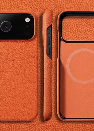Помаранчовий шкіряний чохол для iphone 17pro max