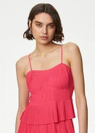 Яркая розовая гафрированная майка топ от m&amp;s