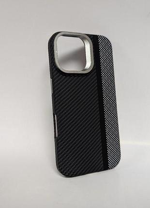Чехол для iphone 16, pitaka style, magsafe, мягкий soft-touch, противоударный, карбон, серый