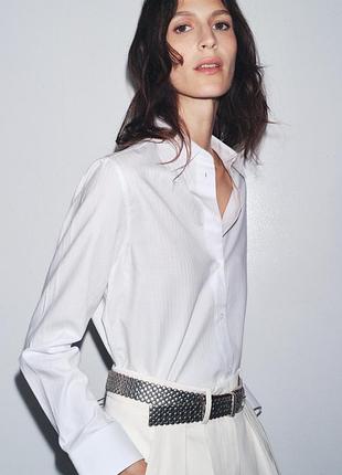Біла сорочка з структурованої тканини белая рубашка zara