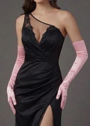 Довгі атласні рукавички s/m/l рожеві 30к048