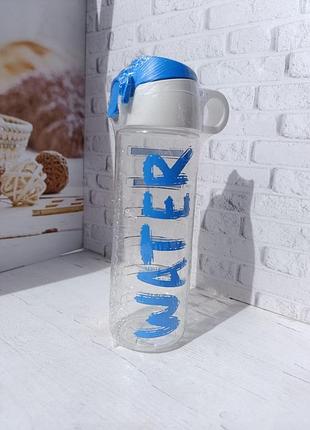Бутылка для воды herevin hanger-new water пластиковая 750 мл прозрачная с голубым 161407-055
