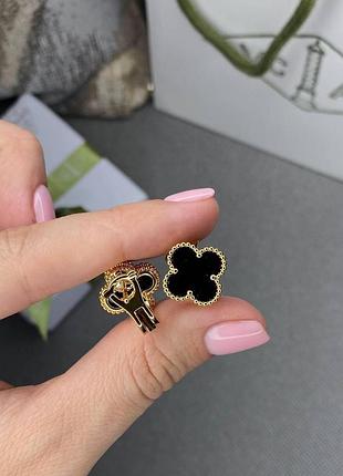 Вечірні сережки 15х15 мм з чорним каменем в мішечку від ван кліф і арпельс жіночі кульчики конюшина van cleef & arpels повсякденні