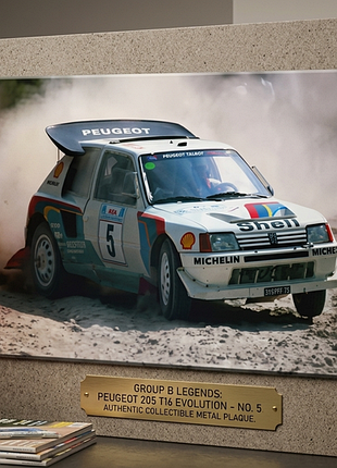 Металлическая винтажная табличка ралли peugeot 205 t16 14х20 см