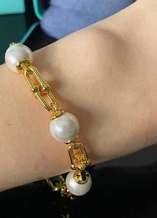 Браслет тіффані в позооті 18к з перлами / гравірування tiffany