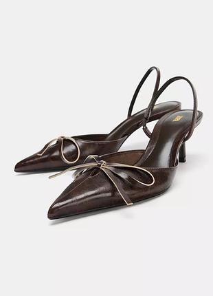 Туфлі жіночі коричневі з бантом zara new