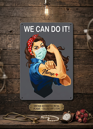 Металева вінтажна табличка «rosie the riveter» meng, we can do it! 14х20 см