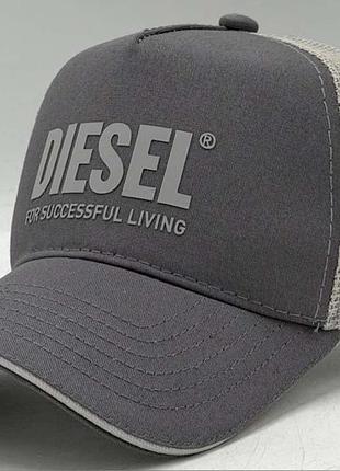 Сіра літня чоловіча бейсболка, сіра кепка із сіткою diesel, тракер, 55-56