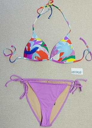 Купальник жіночий роздільний esprit m-l (uk12/eu40) верх l низ тропічний принт бузковий новий