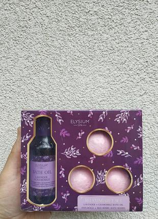Подарунковий набір для ванни elysium spa relaxing gift set олія та бомбочки для релаксу