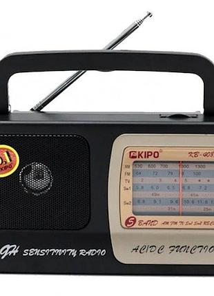 Радіоприймач портативний kipo kb 408ac fm aux з телескопічною антеною чорний