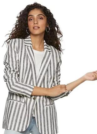 Новый пиджак zara 98% лён в полоску s-m-l