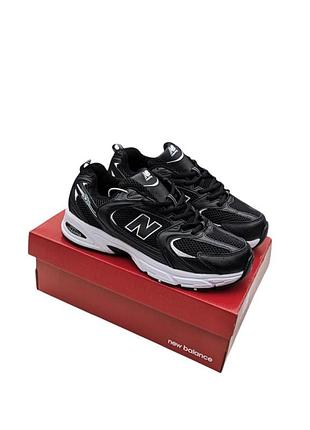 Зимние кроссовки new balance 530 черные с белым (мех)