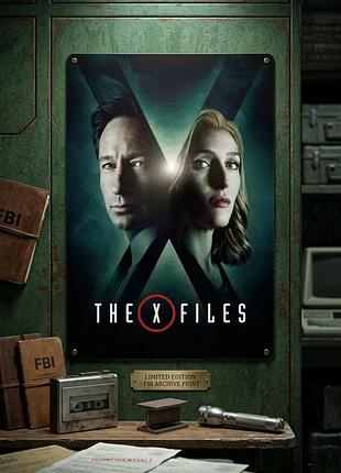 Металлическая винтажная табличка секретные материалы x-files 14х20 см