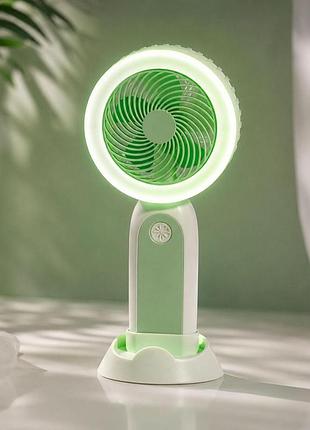 Аккумуляторный мини вентилятор с подсветкой handheld fan салатовый, вентилятор на стол с подсветкой для телефона
