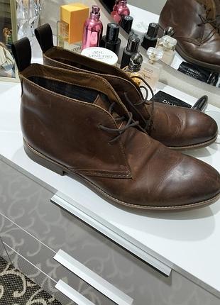 Чоловічі коричневі шкіряні черевики чукка (chukka boots) відомого бренду clarks