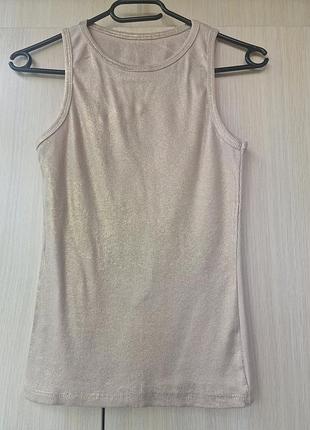 Майка женская, лето, в рубчик, спереди люрекс, 95% коттон, растягивается, размер s, прямая