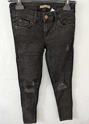 Джинсы для девочки pull &amp; bear, 36,джинсы,хлопок,черные,рваные,колена,эластан,узкие, скинние, зауженные, обтягивающие, пулендбор
