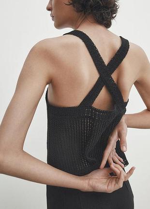 Женский черный топ майка massimo dutti из кружева кроше с переплетением на спине xs-s