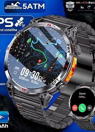 Чоловічий смарт годинник тактичний military gps amoled з компасом барометром bluetooth дзвінки контроль сну пульсу тиску