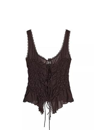 Коричневый кружевной топ zara