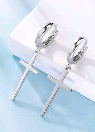 Сережки кільця, підвіска хрест, хрестик, сріблення