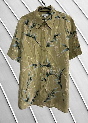 Чоловіча вільна сорочка cos relaxed fit розмір 44 xl 2xl гірчична сорочка з рослинним принтом кос оригінал фактурний комір стан ідеал