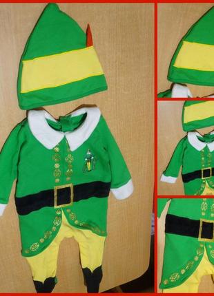 Новогодний костюм помощник санты эльф новорічний карнавальный ельф чоловічок человечек