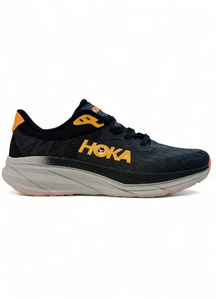 Кроссовки унисекс черные с оранжевым hoka one challenger atr 7 black orange