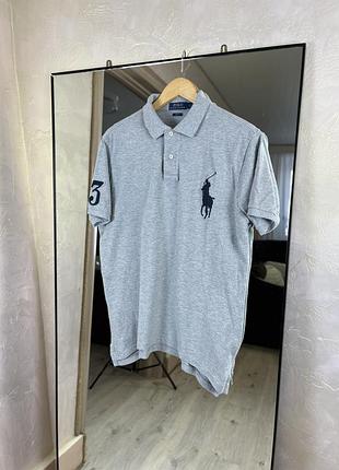 Polo ralph lauren big pony slim fit сіра теніска з великим лого