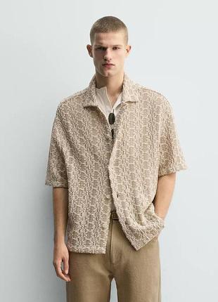 Чоловіча фактурна вʼязана сорочка zara розмір s,m,l тканина бавовна