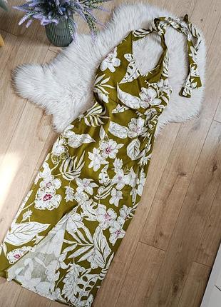 Платье с цветочным принтом и льном от zara, размер s