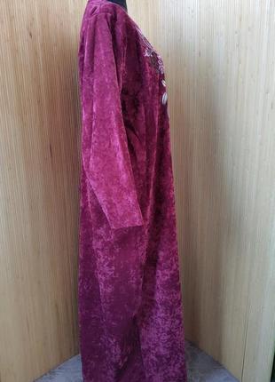 Длинное нарядное  платье велюр с вышивкой в этно стиле / платье рубаха2 фото