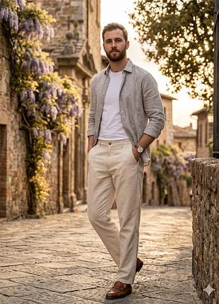 Мужские льняные брюки marks &amp; spencer, р. 30/31, regular fit, цвет бежевый