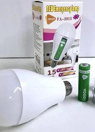 Лампочка (аккумуляторная 18650) 15вт, патрон е27, энергосберегающая (led)
