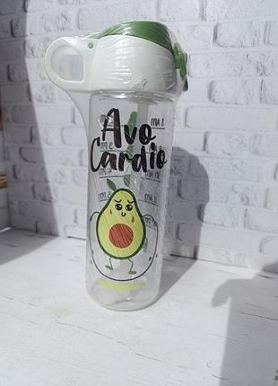 Бутылка для воды с трубочкой herevin avocardio пластиковая 750 мл прозрачный с зеленым 161684-050