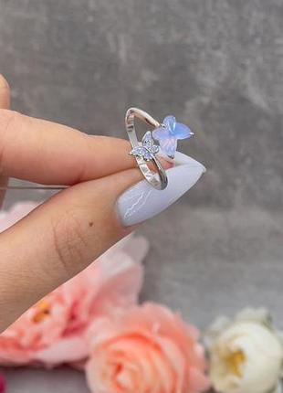 Серебряная кольца голубые бабочки