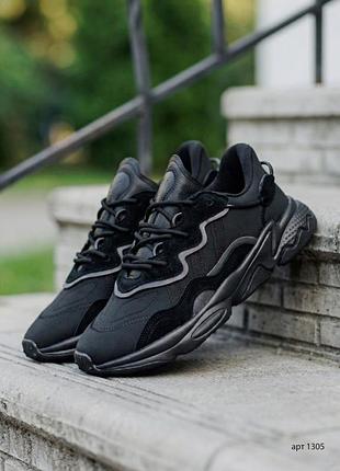 Мужские кроссовки adidas в черном цвете кожаные с замшевыми вставками
