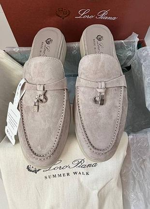 Женские мюли беж loro piana замша люкс качество сабо лоферы